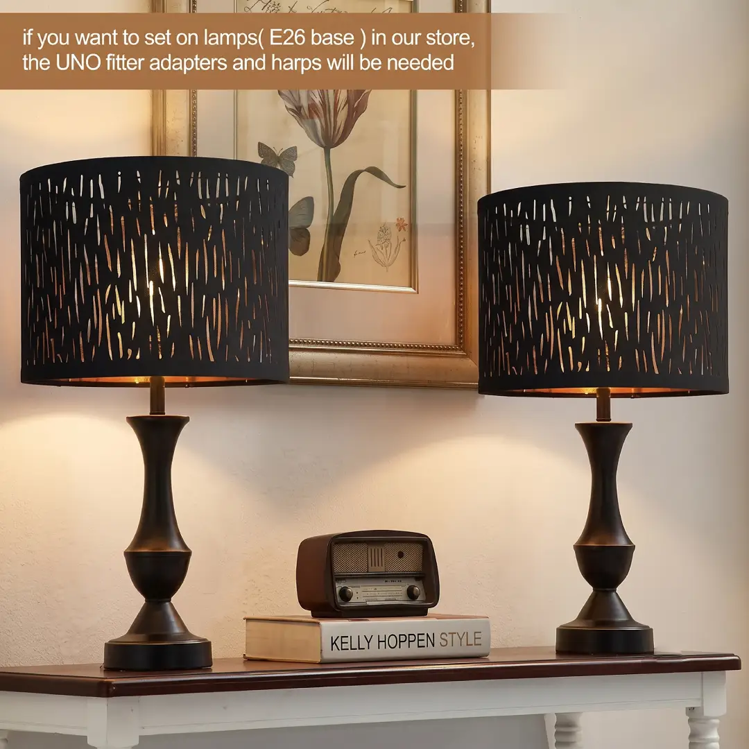 Black Drum Lampshades Set of 2 with Hollow Carved Design image 2
