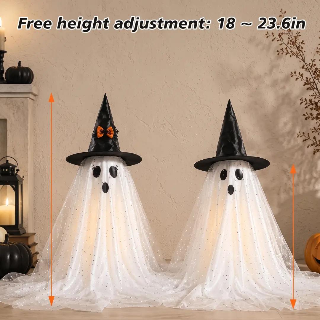 2-Piece Halloween Ghost Decorations with String Lights & Remote – Indoor Spooky Ghost Decor for Home & Parties image 4