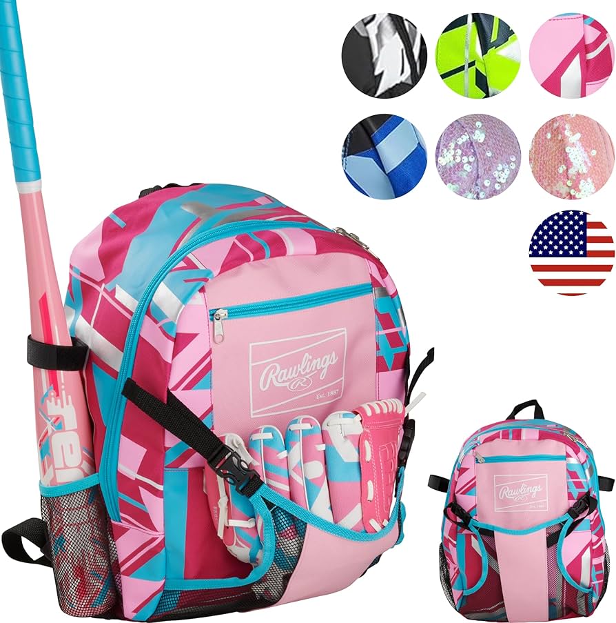 Rawlings | REMIX Backpack Equipment Bag | T-Ball & Youth Baseball / Softball | Pink