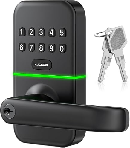Keypad Smart Door Lock with Handle: Kucacci Keyless Entry Door Lock - Smart Lock for Front Door - Electronic Door Lock with Keypad for Exterior Door - Deadbolt Lever Alternative - Easy Installation