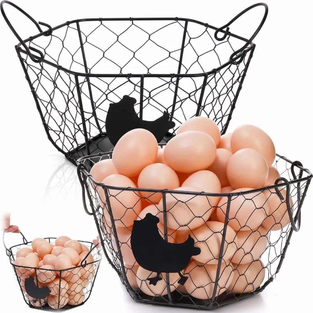 Metal Egg Basket for Gathering Fresh Chicken Eggs 2 Pack image 2