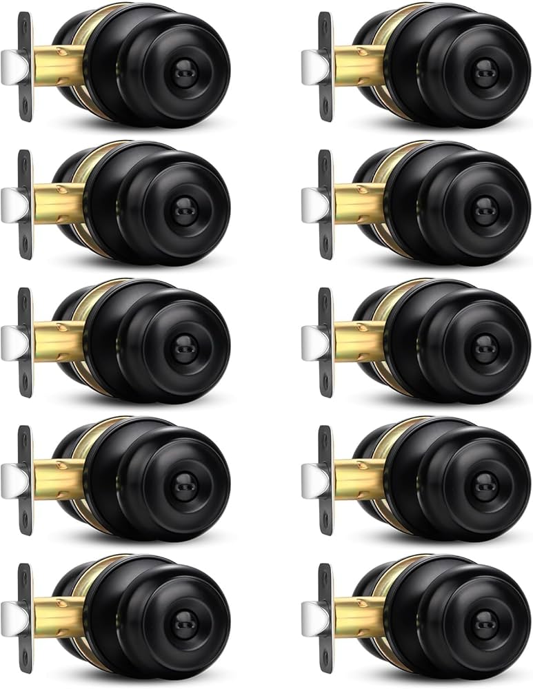 Sopoby Privacy Door Knob, 10 Pack Matte Black Round Keyless Doorknobs Interior/Exterior Lockset, Privacy Locking Door Knobs for Bedroom/Bathroom, Black Modern Design Door Hardware