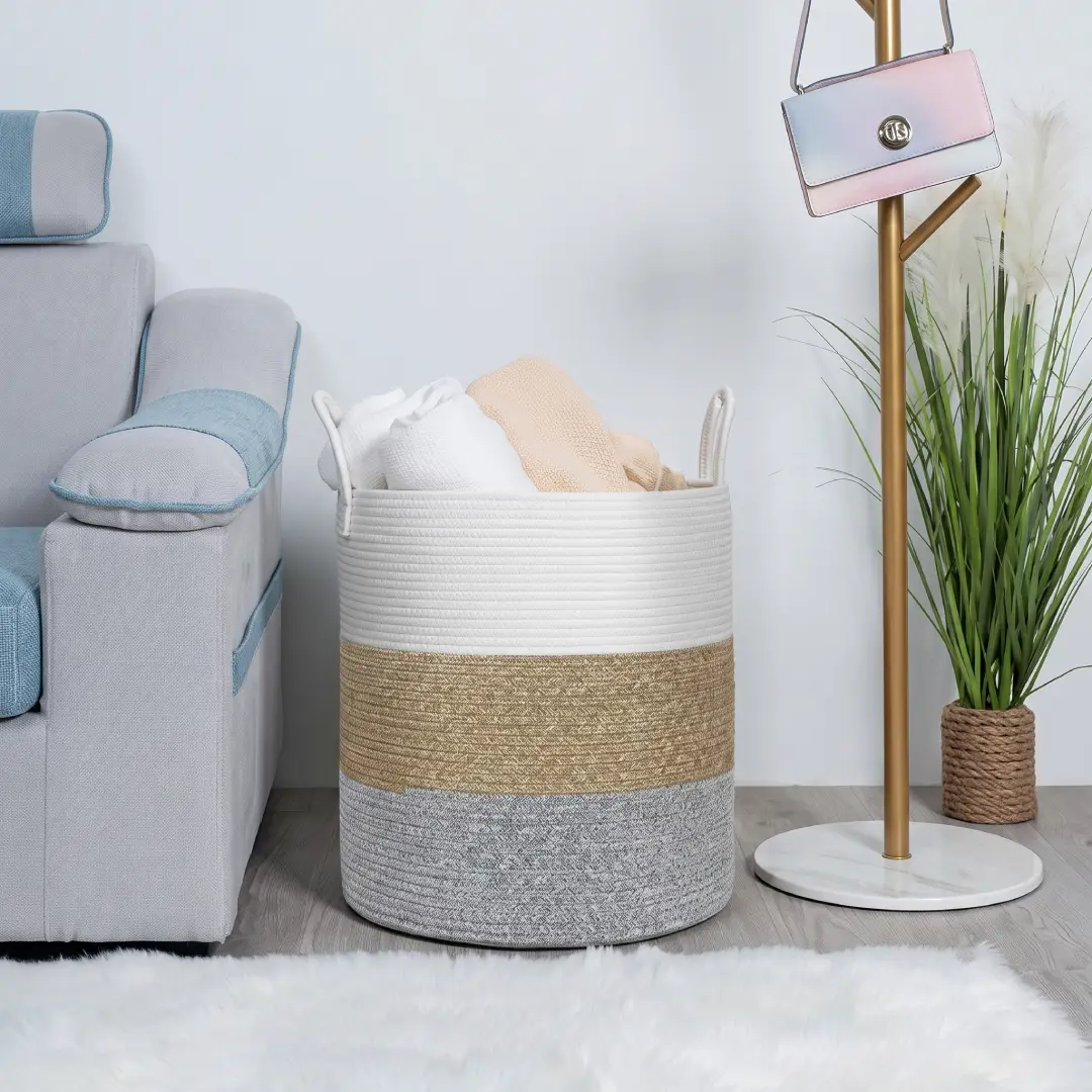 Cotton Rope Woven Storage Basket with Handles image 2