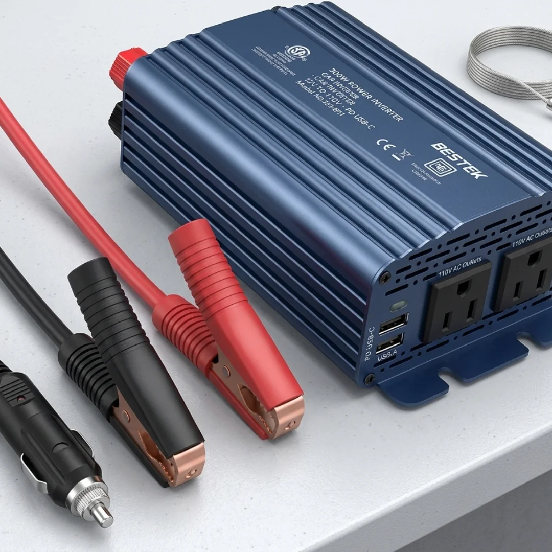 BESTEK 500W Power Inverter 12V to 110V with Battery Clamps and USB image 3