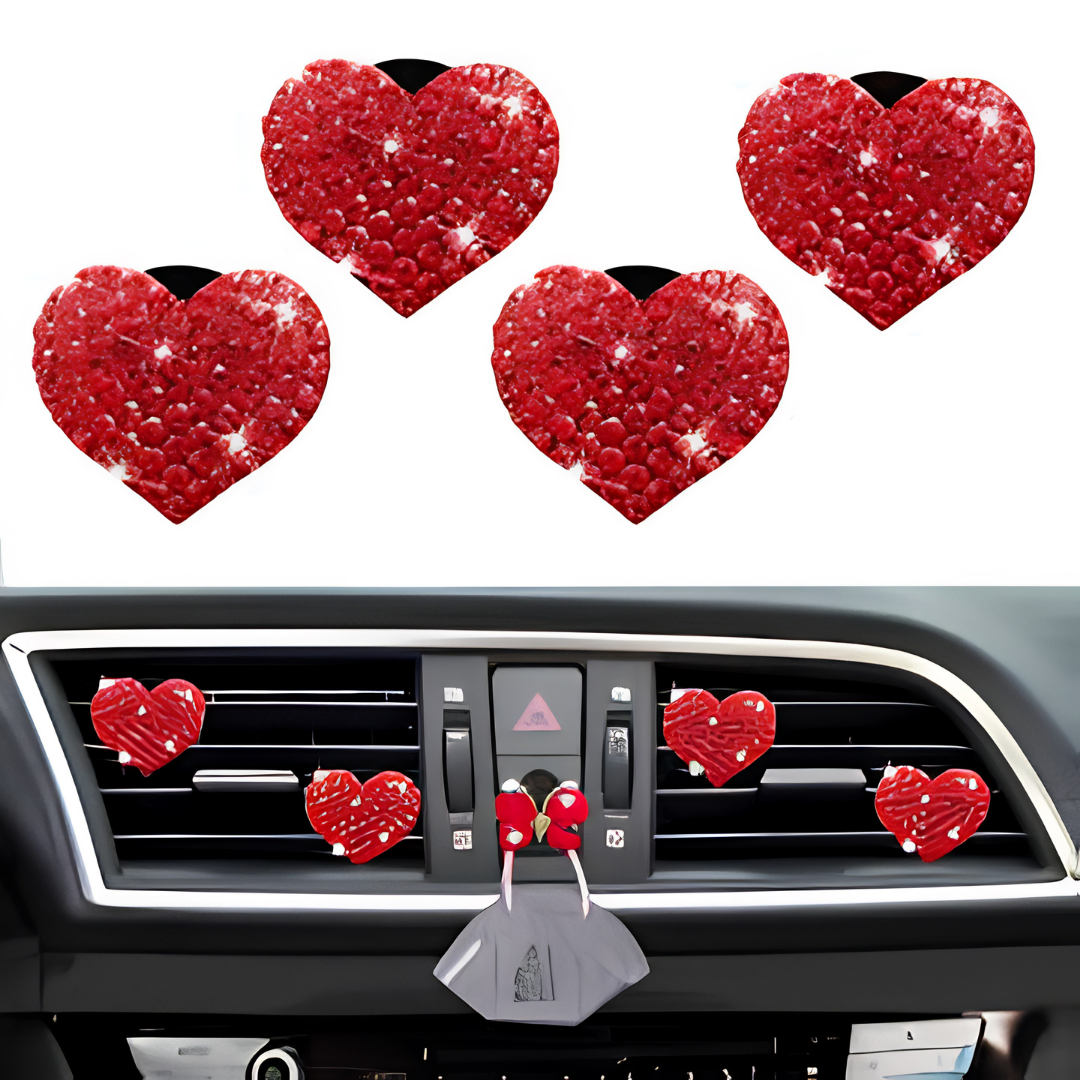 5 Pcs Bling Red Lips Car Air Vent Clips Heart Rhinestone Charms