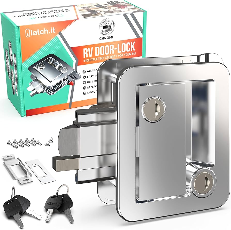 RV Door Lock for Travel Trailers with Paddle Deadbolt, Camper Entry Door Latch, RV Lock Replacement Kit with 4 Keys, for Cargo Hauler Horse Trailer Truck (1 Lock 4 Keys)