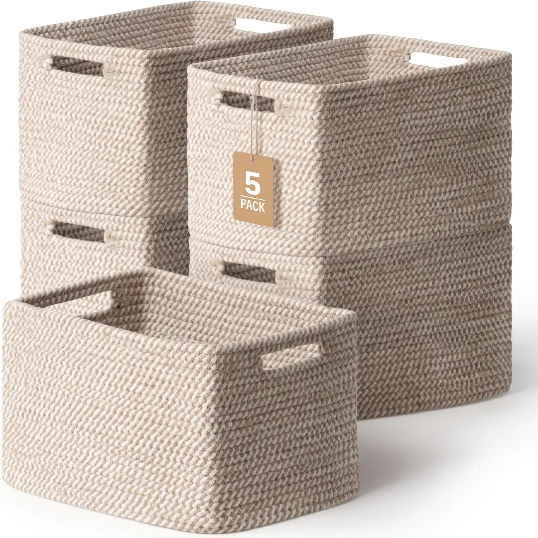 5 Pack Cotton Rope Woven Storage Baskets for Shelves