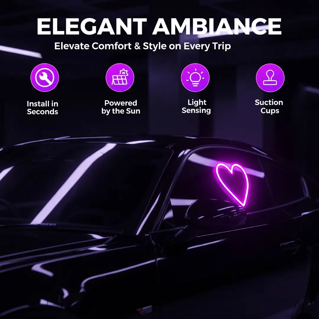 Heart Shaped Car LED Ambient Light Solar Waterproof 2 Pcs image 2