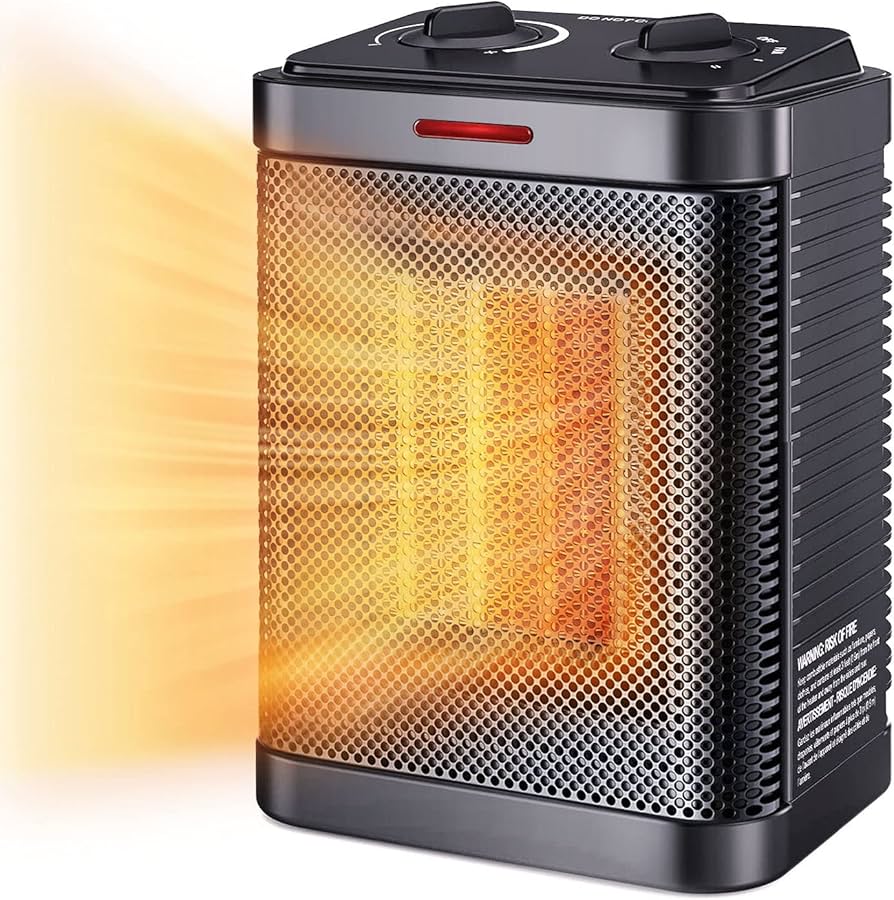 Space Heater for Indoor Use, 1500W PTC Ceramic Heater with Thermostat, Small Space Heater 2S Rapid Heating, 3 Modes, Electric Portable Heater with Safety Protection for Bedroom, Quiet Office