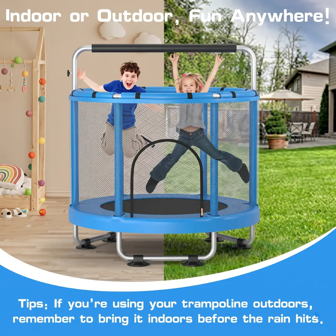 55-Inch Kids Trampoline with Safety Enclosure & Adjustable Gymnastics Bar image 4
