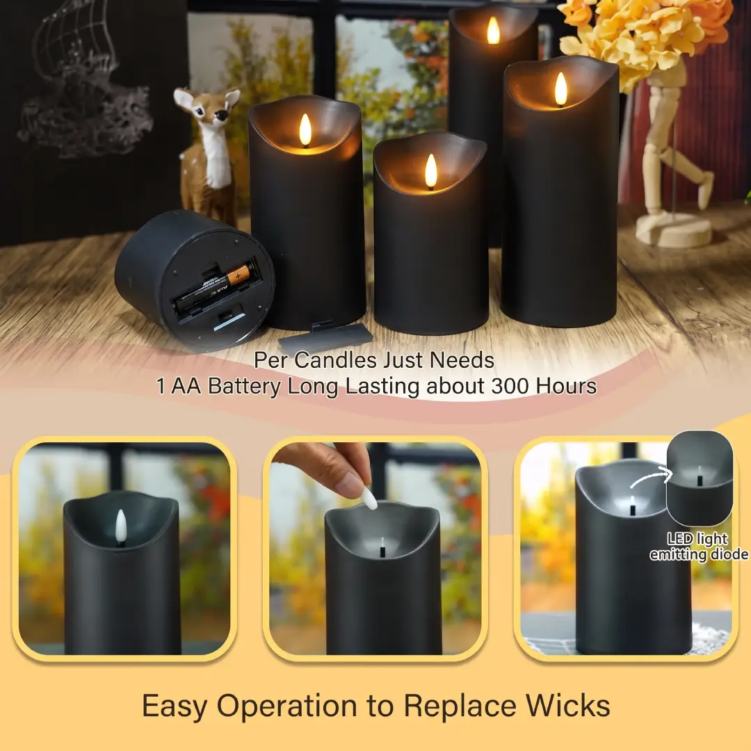 9-Piece Black Flameless LED Candles with Remote & Timer image 9