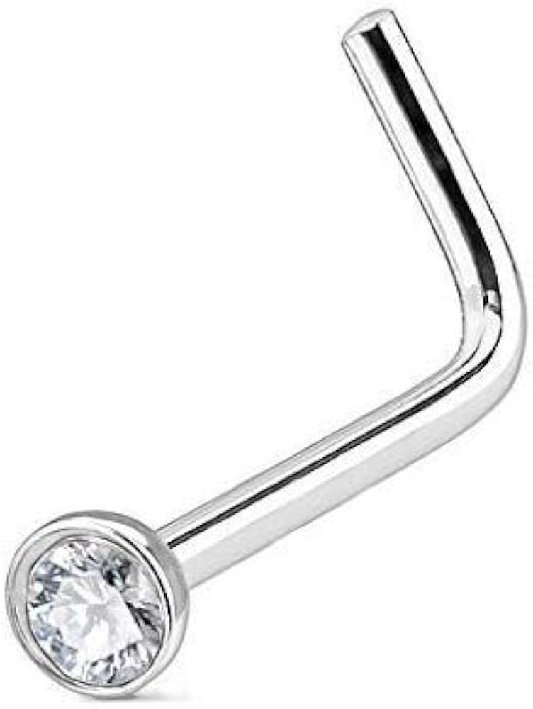 FANSING 316L Surgical Steel Nose Rings L Shape Diamond Nose Studs Hypoallergenic Nostril Piercing Jewelry CZ Nose Screw for Women & Men, Clear/AB/Black, 1.5/2.0/2.5/3.0/4.0mm, 22/20/18 Gauge