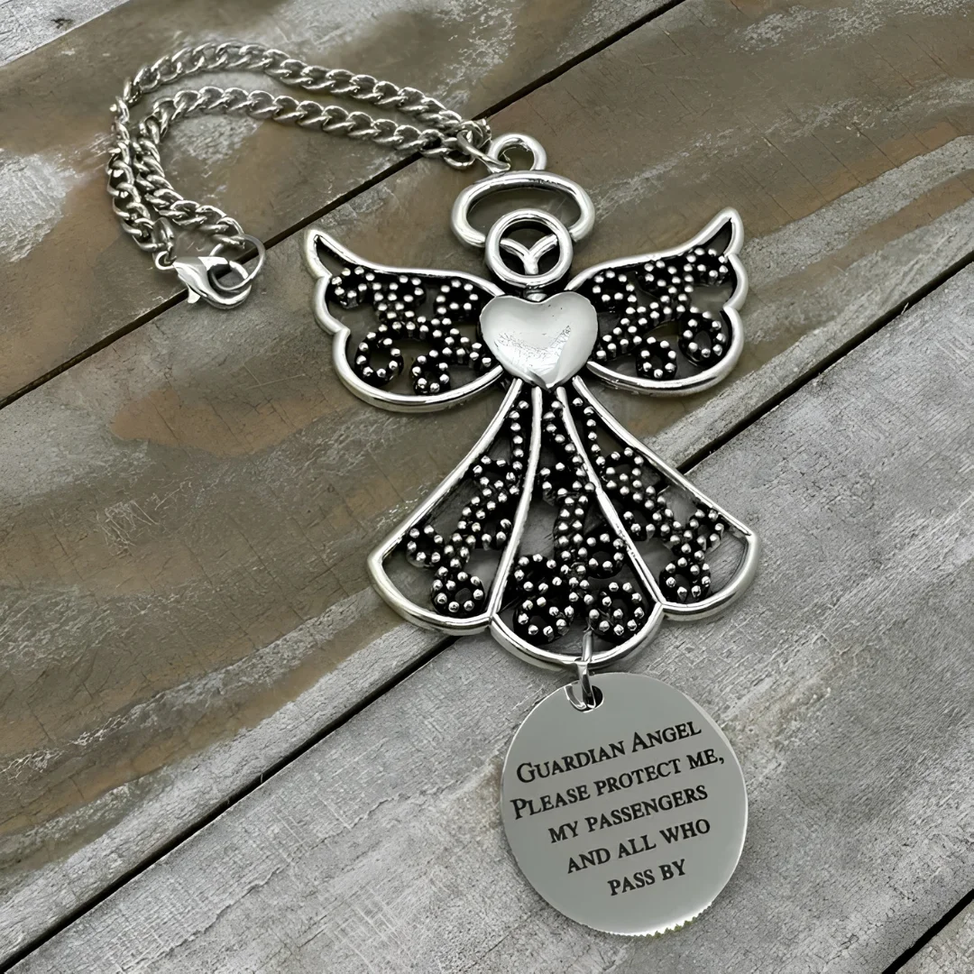 Cross Car Mirror Charm with Guardian Angel Psalm 91:11 image 1