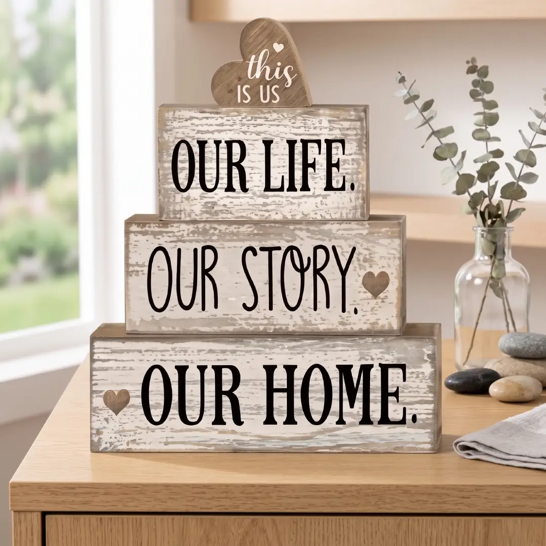 Farmhouse Wooden Heart Tabletop Decor Set of 4 image 3