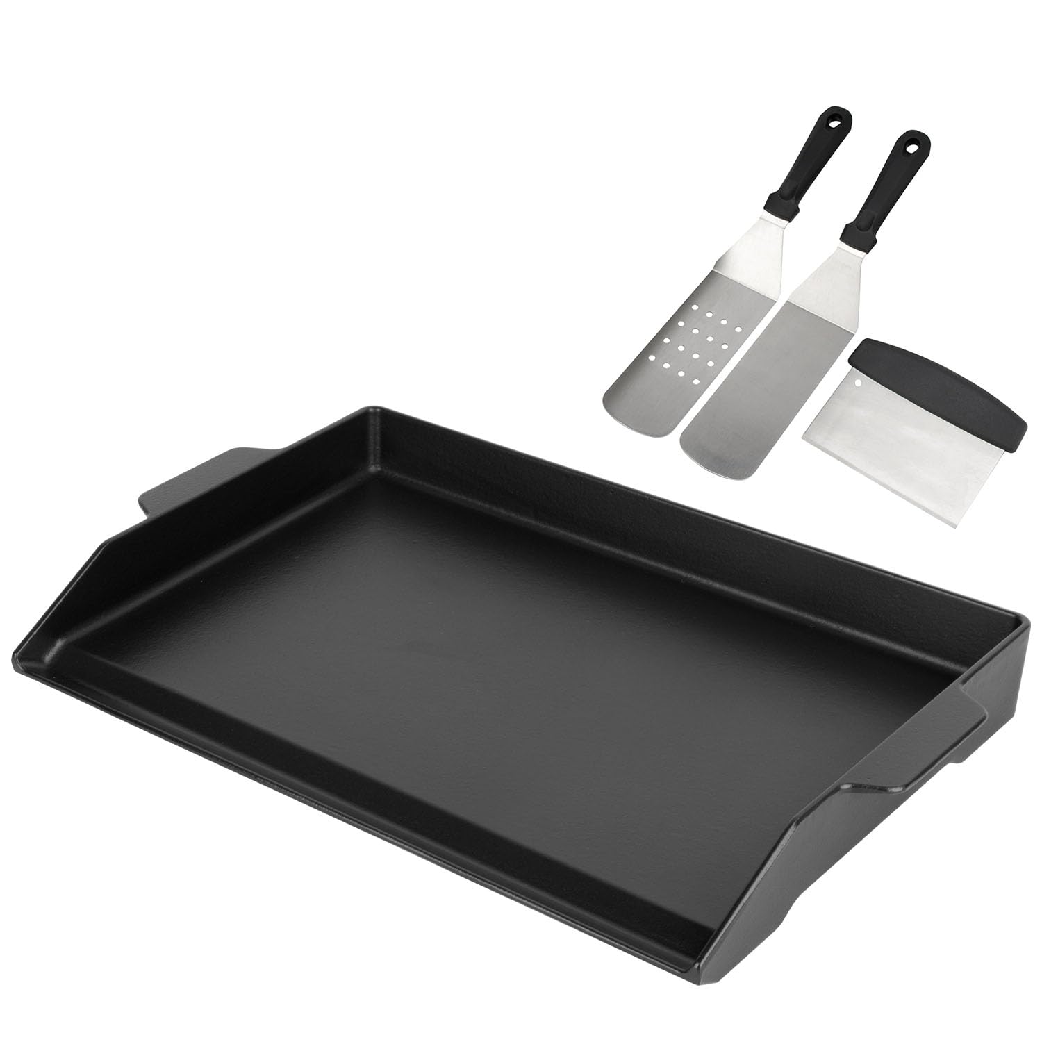BBQ Future Universal Cast Iron Griddle for Gas Grill with Spatula Set, 23" x 16" Pre-Seasoned Nonstick Griddle Insert Large BBQ Flat Top Plate for All Gas/Electric Grill, Stove Top and more