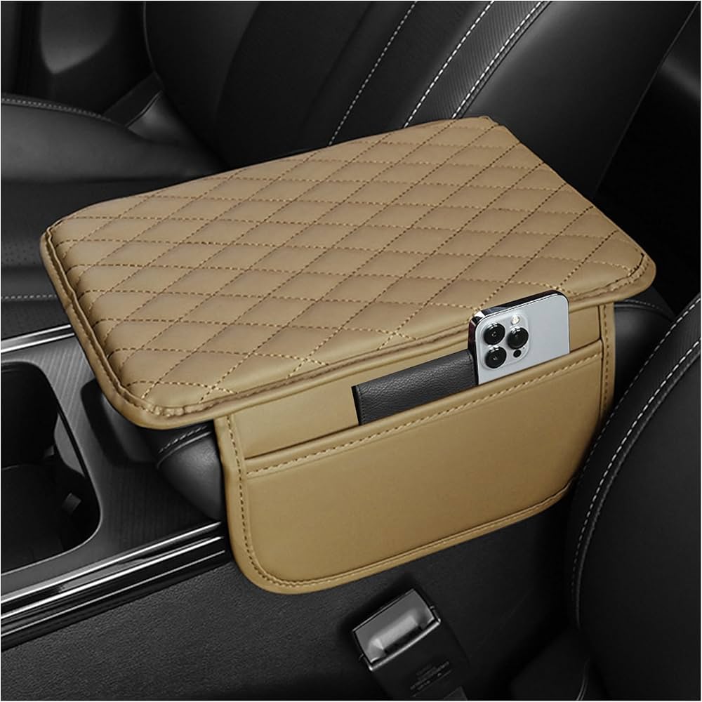 Ouzorp Car Center Console Cover, Upgraded Microfiber Leather Car Arm Rest Cover with 2 Storage Bags, Universal Armrest Cover for Car Storage Box Car Interior Accessories Protector for Most Vehicle
