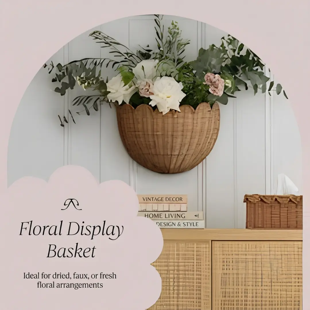 BEBE BASK Scalloped Wicker Hanging Basket for Wall Decor image 2
