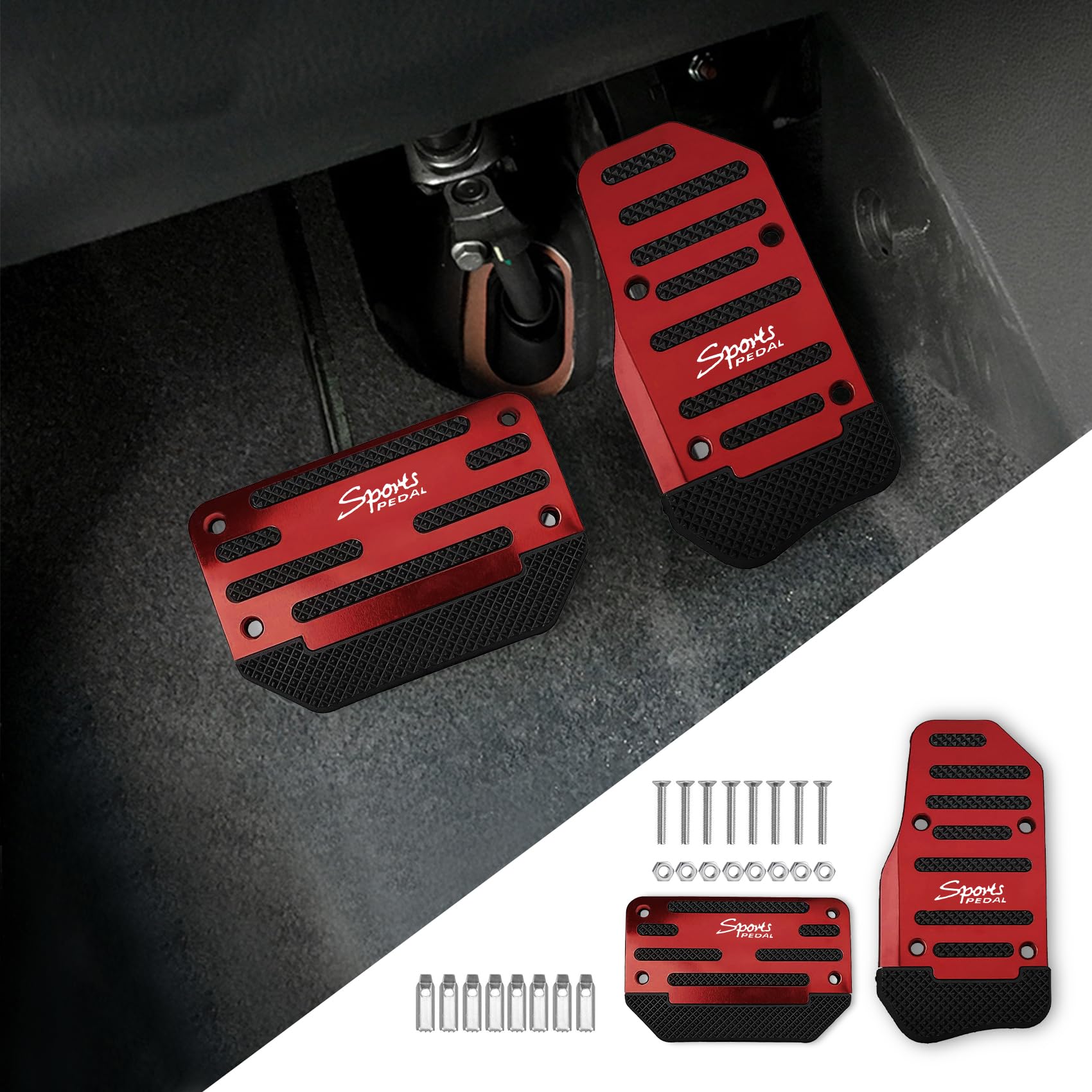 2PCS Non-Slip Car Pedal Covers, Premium Aluminum Alloy Gas and Brake Pedals Covers for Safe Driving, Automatic Transmission Pedal Covers Replacement Kit, Universal Car Accessories for Most Car