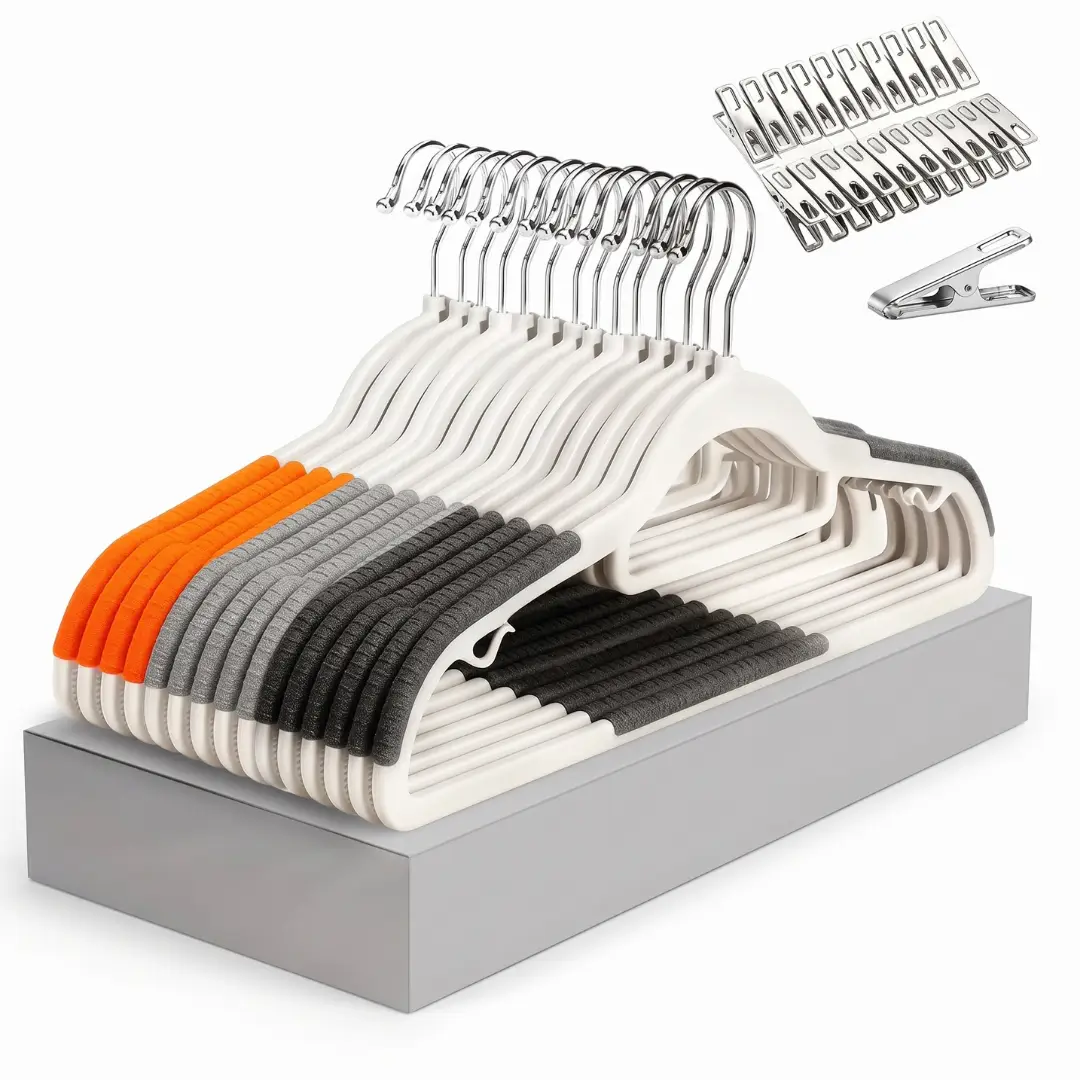 30-Pack Velvet Hangers with Clips, Heavy-Duty Non-Slip Clothes Hangers for Wardrobe Organization image 1
