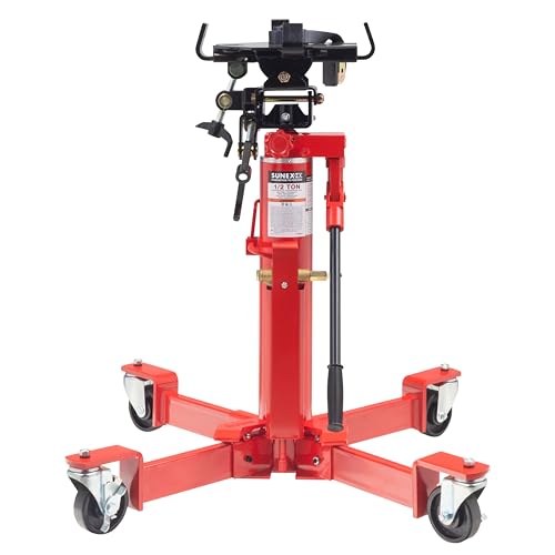 SUNEX Tools 1,000 lb. Air and Hydraulic Telescopic Transmission Jack with Adjustable Saddle Arms, 35.5 in. to 73.5 in. Lift Range, Model 7796