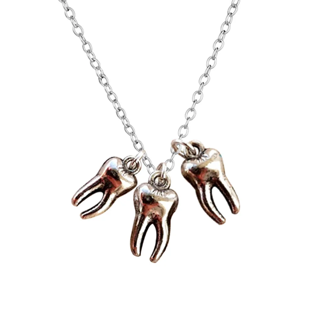 Gothic Antique Silver Tooth Pendant Necklace