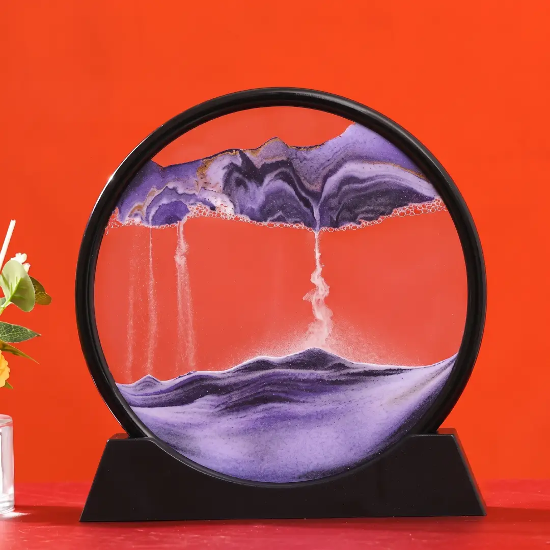 3D Moving Sand Art Picture – 7 Inch Round Glass Liquid Motion Sandscape Desk Decor image 2