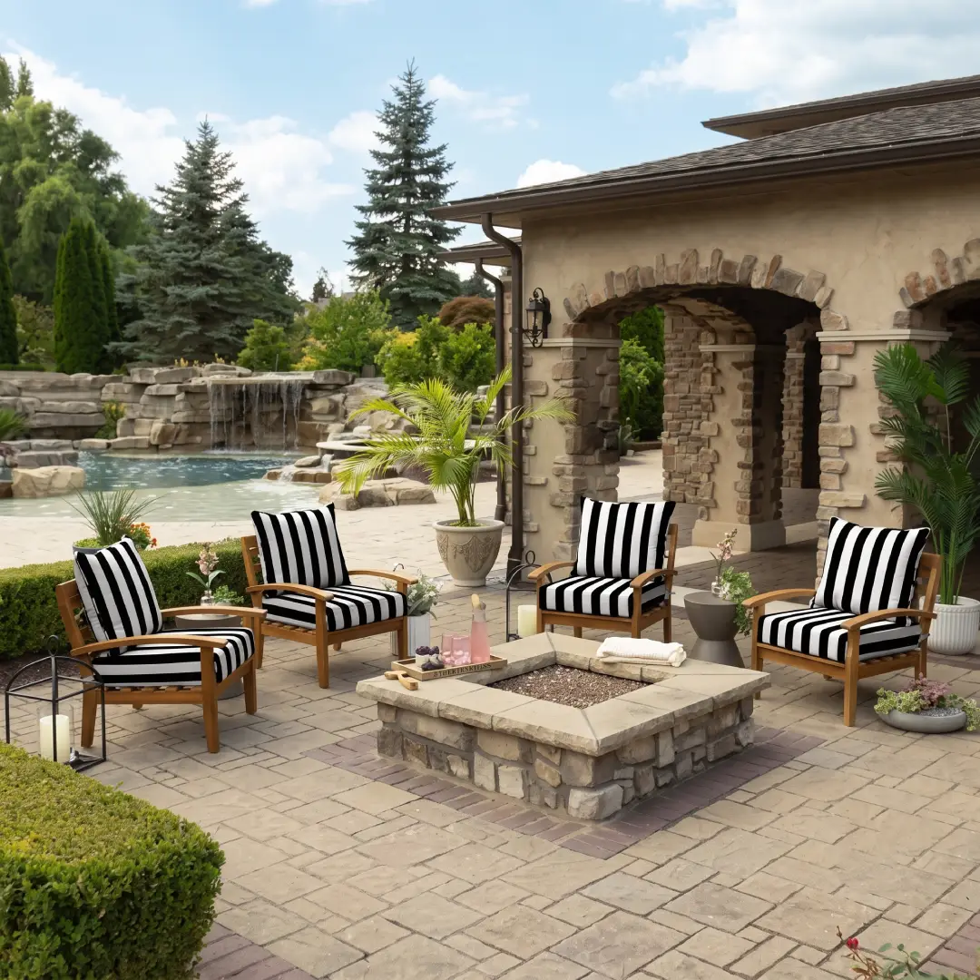 Arden 24x24 Outdoor Deep Seat Cushion Set Black Cabana Stripe image 4