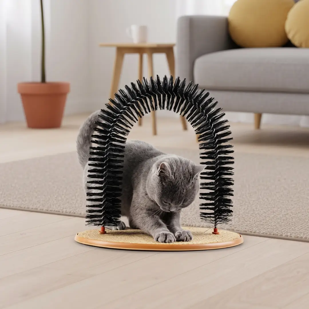 Cat Self Grooming Arch Toy with Massage Brush and Scratch Pad