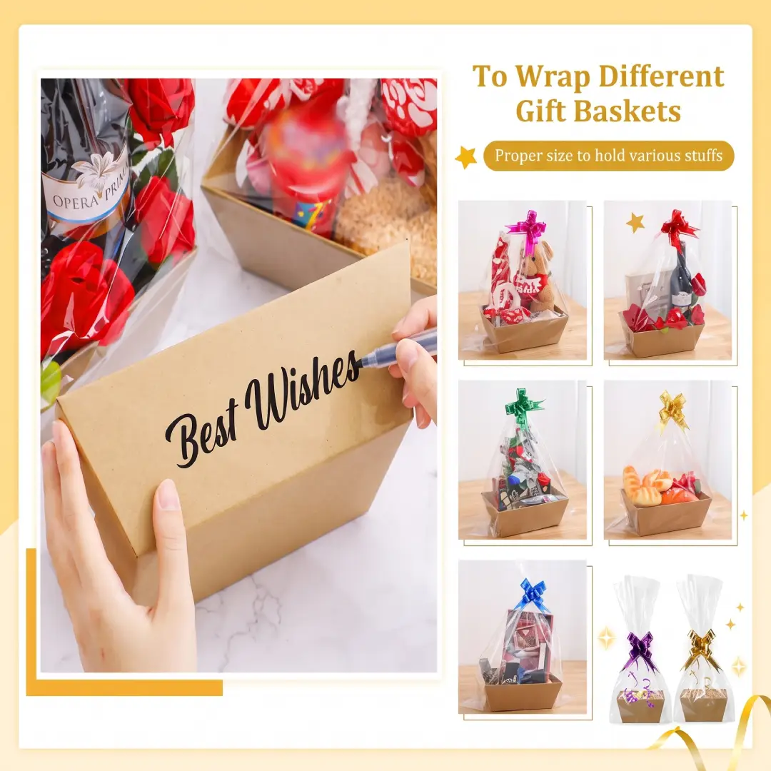 50 Pcs Empty Gift Basket Set with Bags and Pull Bows image 6