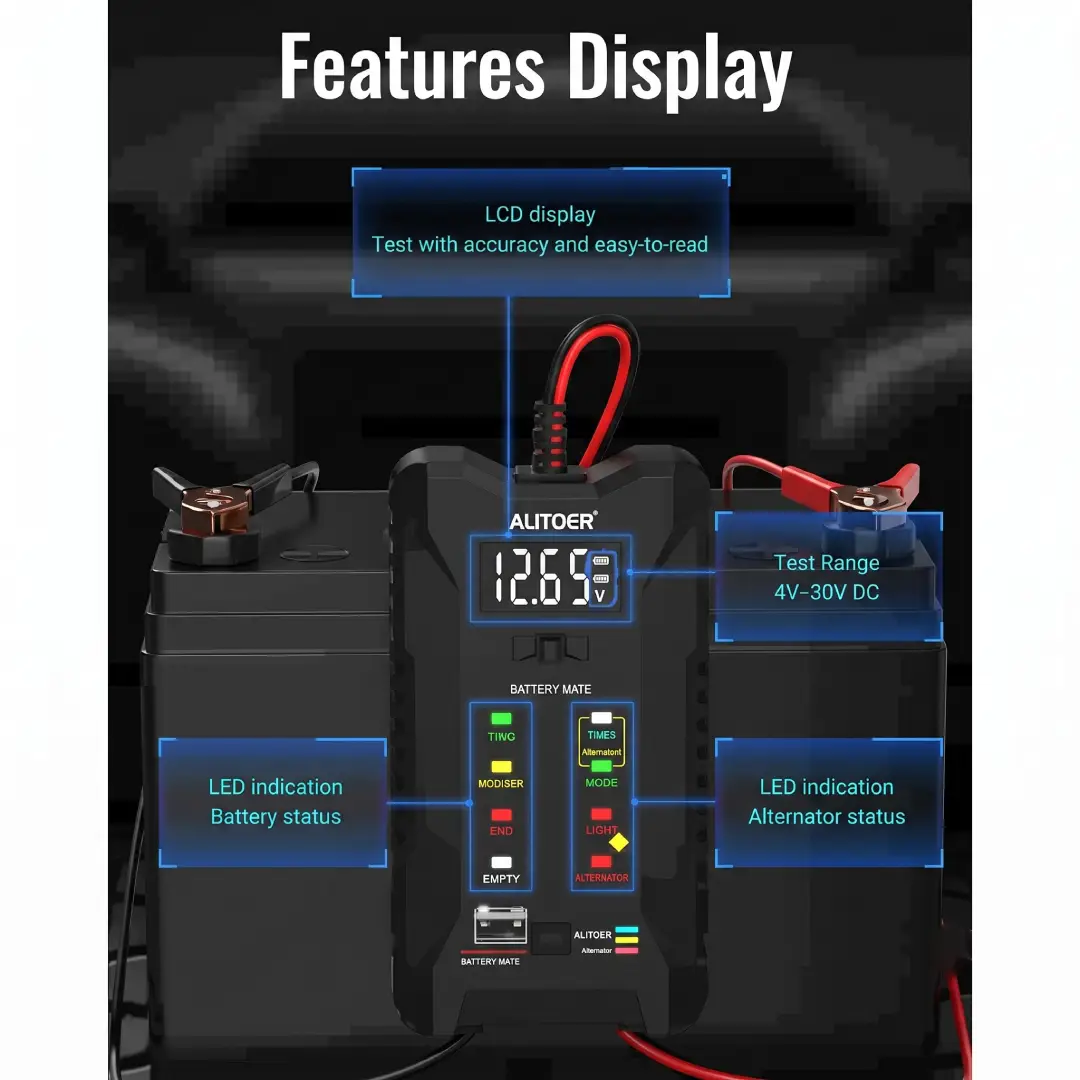 12V Car Battery and Alternator Tester with LCD Display image 4
