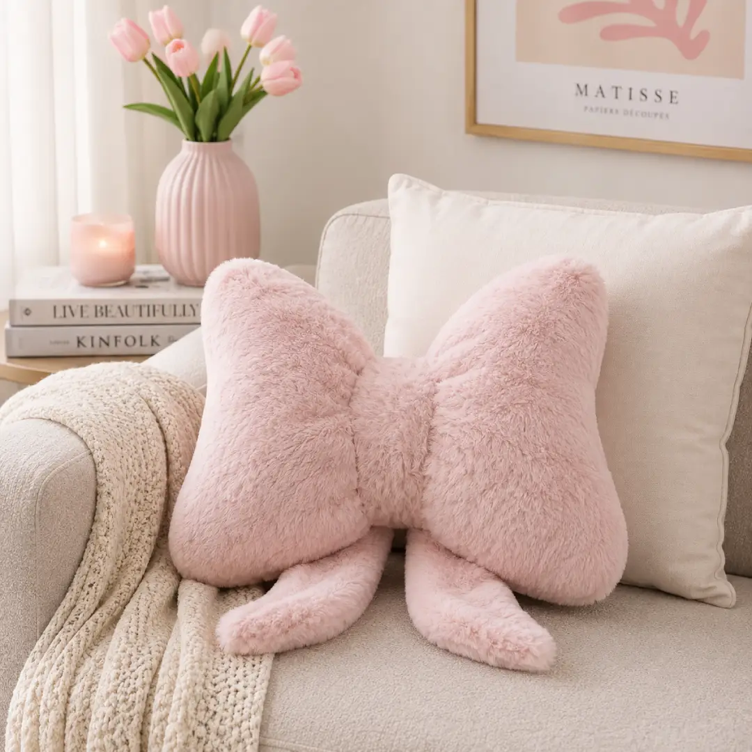 Pink Butterfly Bow Throw Pillow for Bed and Sofa Decor image 5