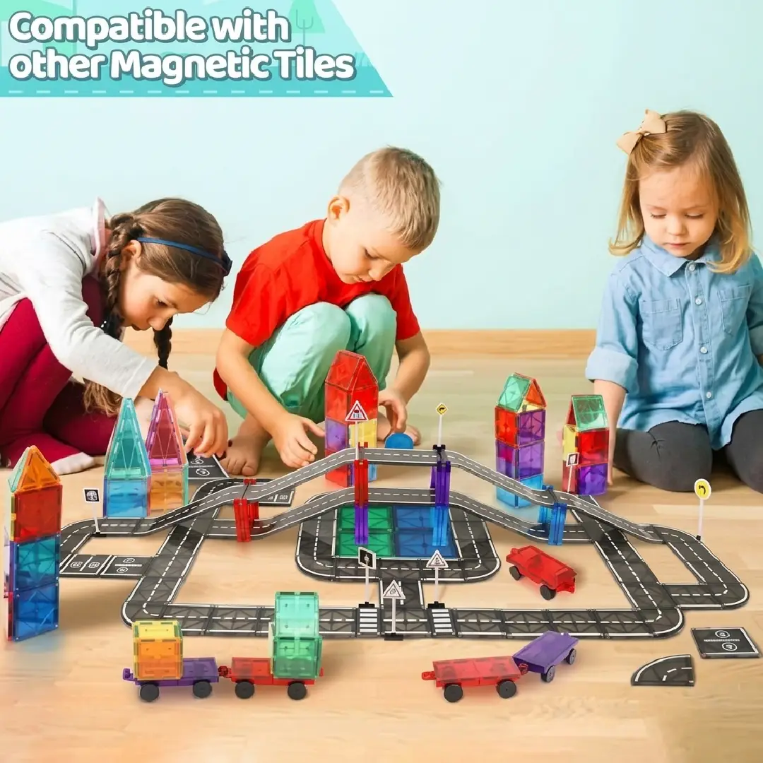 Magnetic Tiles Road Building Set – 106-Piece Magnetic Building Blocks STEM Toy for Kids Ages 3+ image 6