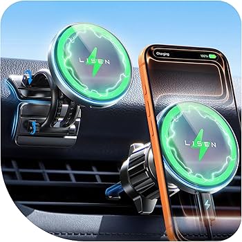 LISEN 15W MagSafe Car Mount Charger,Travel MagSafe Charger,Wireless Car Charger,Magnetic Phone Holder for Car,Phone Holders for Your Car Accessories for Women Men Jeep Ford for iPhone 17-12,Samsung