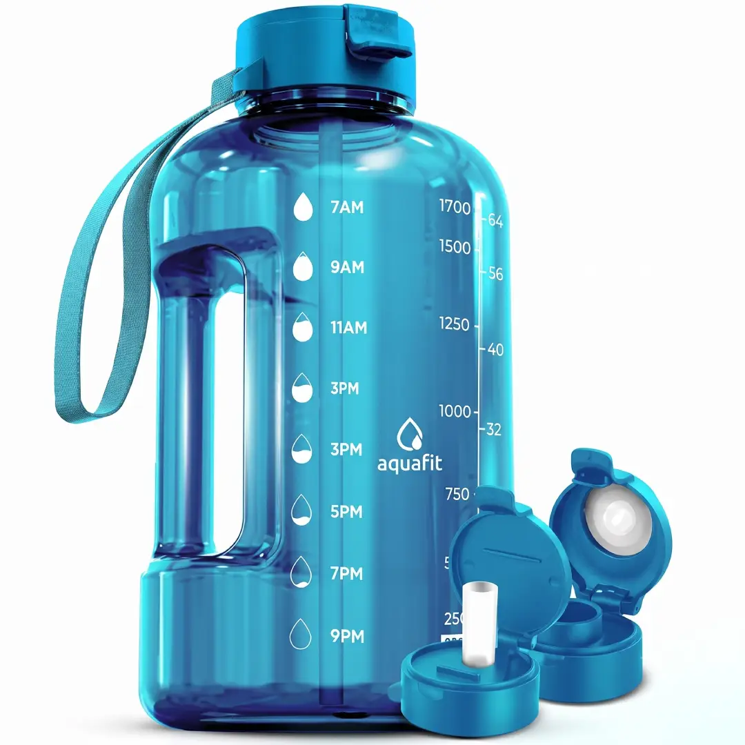 AQUAFIT 64 oz Water Bottle with Time Marker Straw and Chug Lid image 1