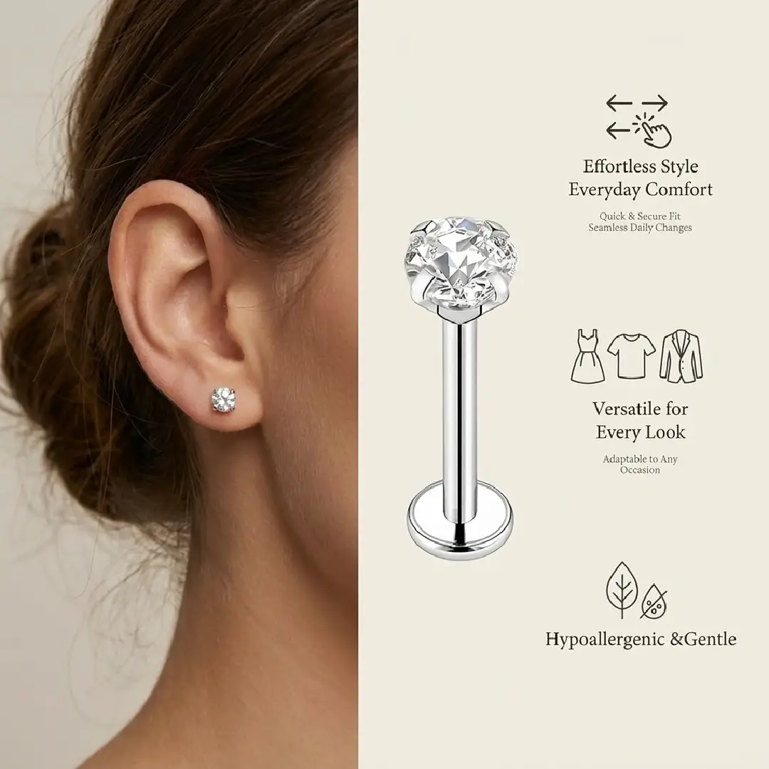 20G Flat Back Earrings Stud for Tragus Cartilage Piercing image 3