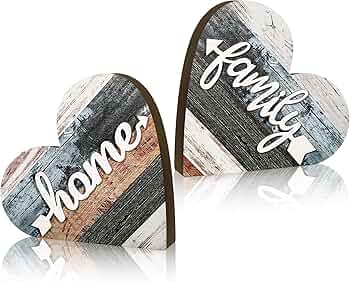 Jetec 2 Pcs Rustic Wooden Heart Table Decor, Daisy Farmhouse Home Decor, Bless This Home & Be Kind Sign for Living Room, Dining Room, Shelf & Mantel, Ideal Housewarming & Birthday Gift(Grateful Style)