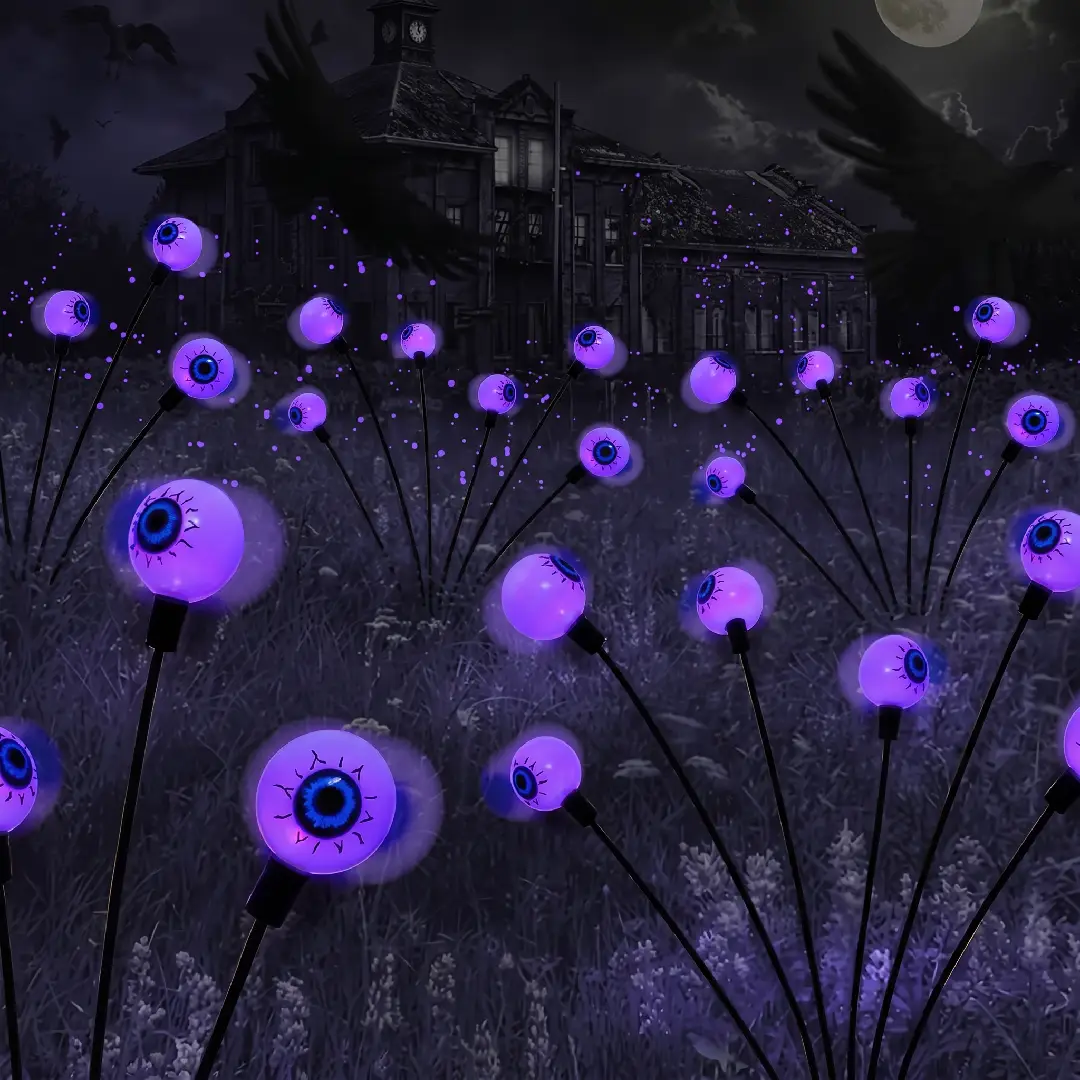 2-Pack Solar Halloween Eyeball Lights – 12 LED Green Outdoor Path Lights image 19