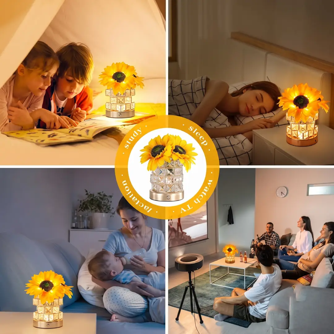 Rechargeable Sunflower Table Lamp Cordless Touch Dimmable Night Light image 2
