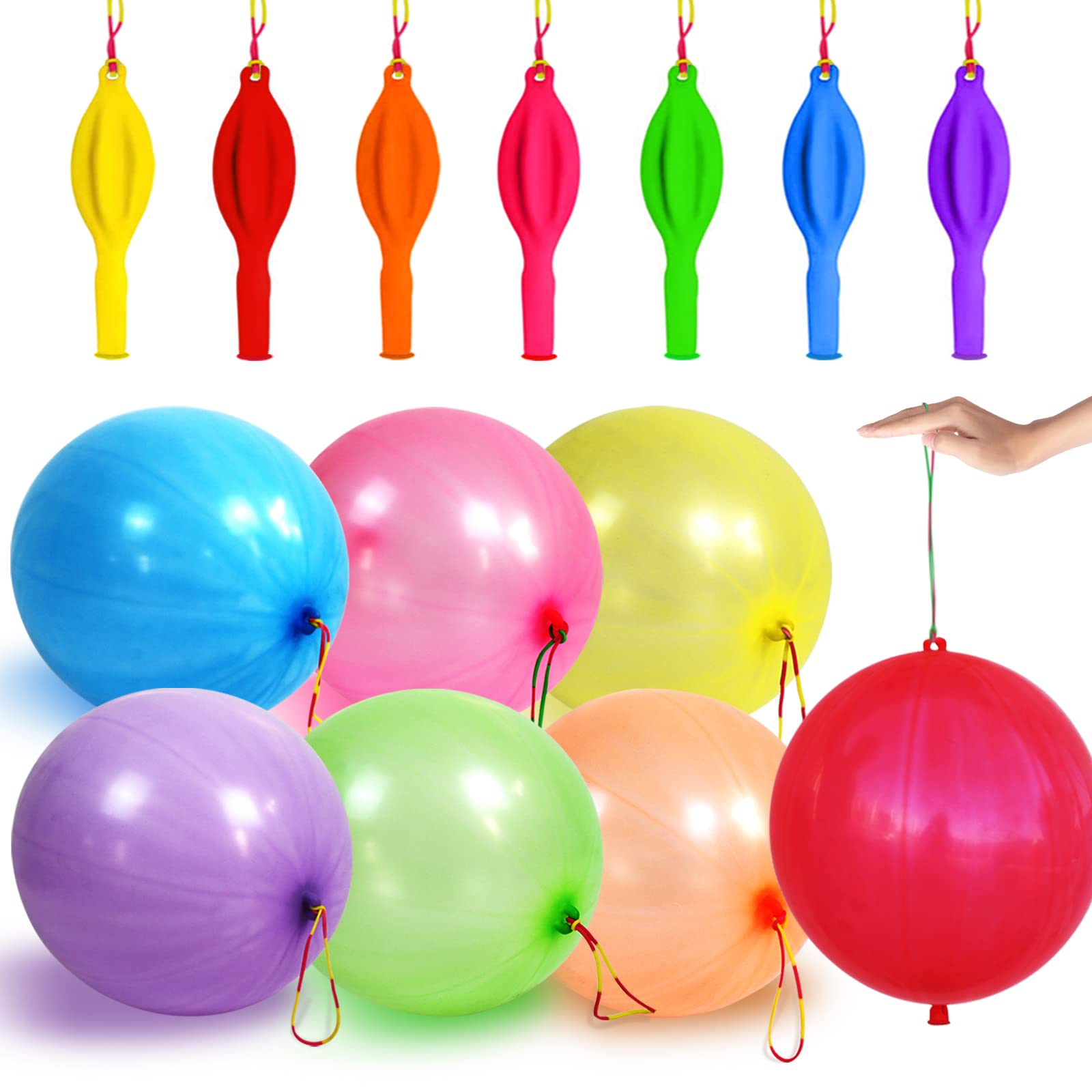 LEEZZIZZ 30Pcs Punch Balloons, Thickened Neon Punching Balloon Heavy Duty Party Favors for Kids with Rubber Band Handle, Bouncy Balls for Birthday Weddings Goodie Bag Stuffer Supply