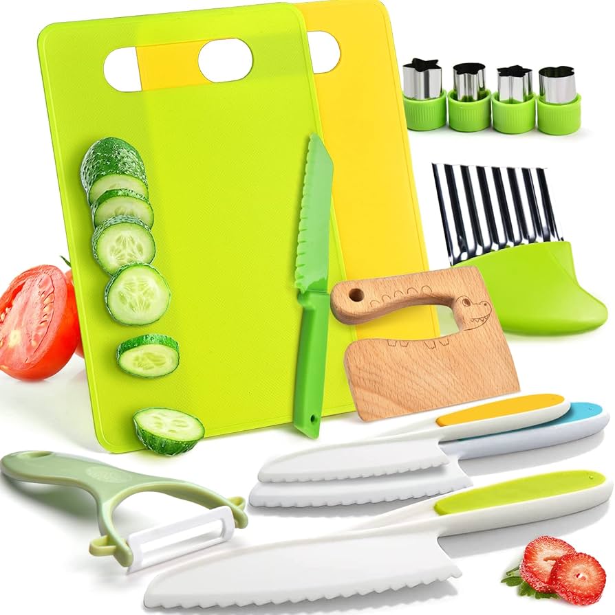 15PCS Montessori Kitchen Toys for Toddlers: Easter Basket Stuffers Gifts for Kids - Kids Safe Cooking Sets Real Knife Set for Real Cooking - Stocking Stuffers Birthday Gifts for Boy Girl