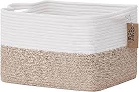 COMFY-HOMI Cotton Rope Woven Basket with Handles for Shelves,Toys,Book, Cloth Storage Baskets for Organizing-13.5" x 11" x 9.5" Toy Decorative Organizer for Living Room, Bathroom （White/Brown）