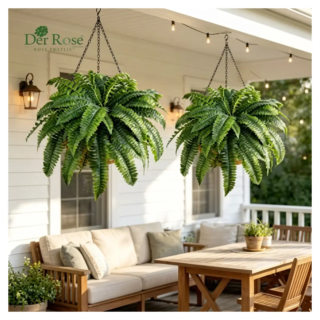 45 Inch Artificial Boston Ferns UV Resistant Outdoor Fake Plants 2 Pcs image 2