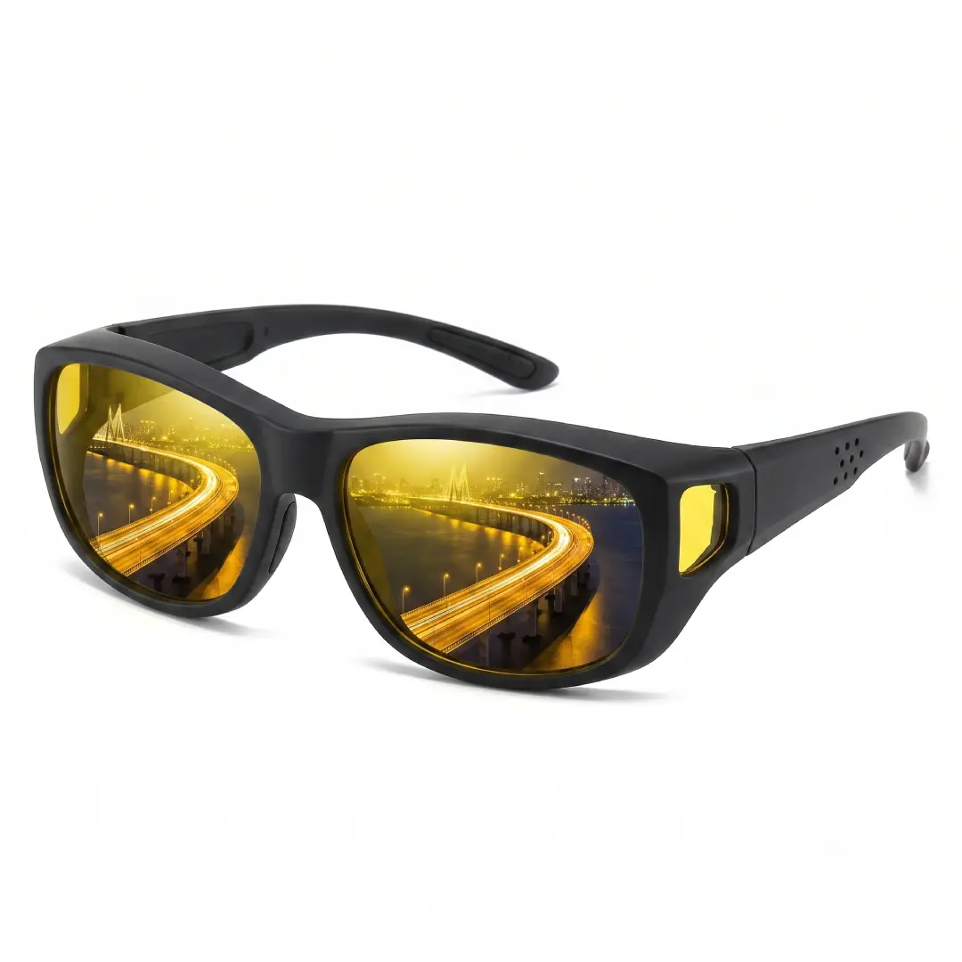 Anti Glare Night Driving Glasses Fit Over Yellow Tinted Eyewear