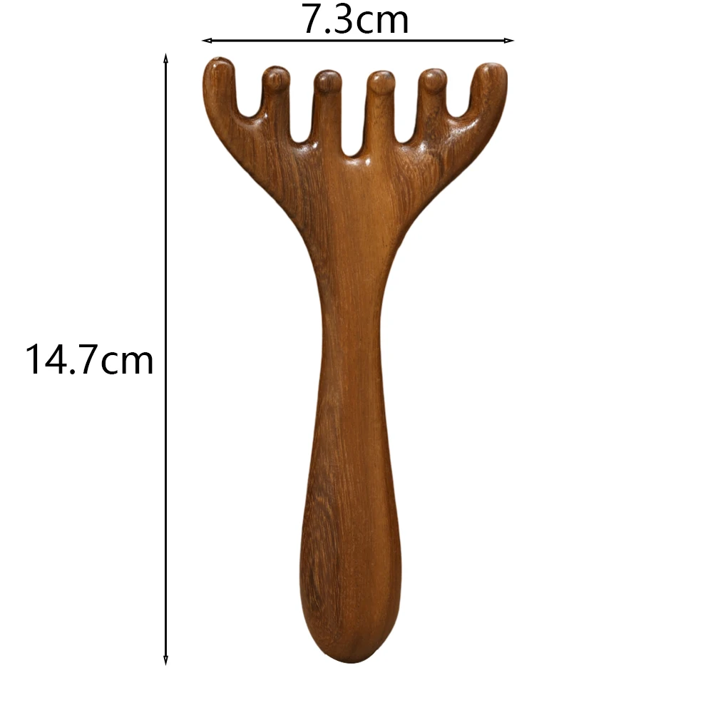 Wooden Meridian Massage Comb Promote Blood Circulation Body Anti-static 6-Claw Head Massager BGua Sha Tool AMS05