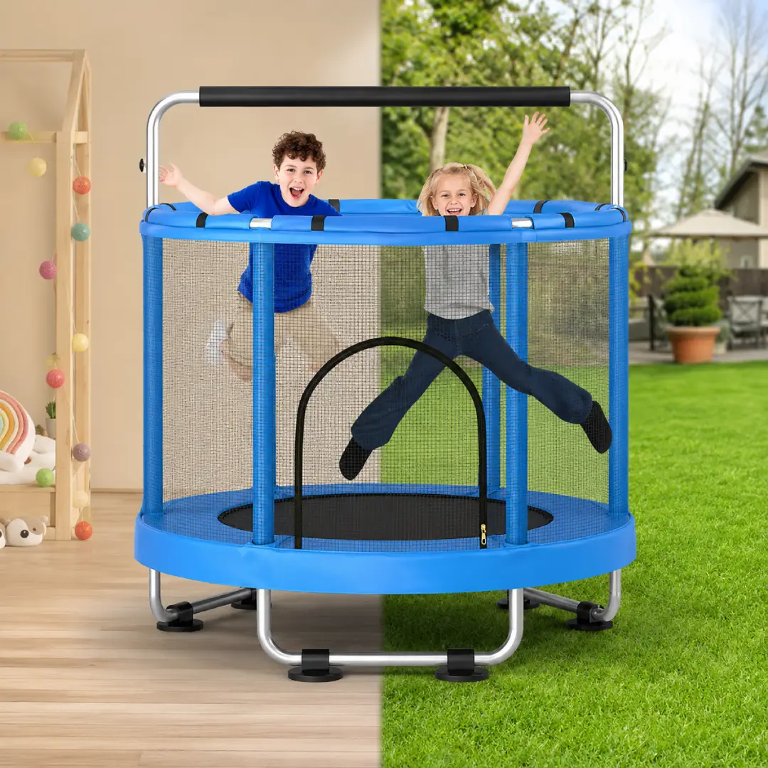 55-Inch Kids Trampoline with Safety Enclosure & Adjustable Gymnastics Bar