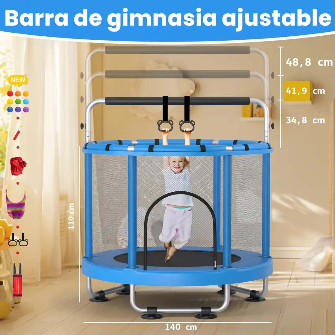 55-Inch Kids Trampoline with Safety Enclosure & Adjustable Gymnastics Bar image 6