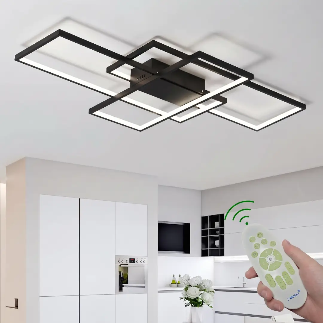 35.4 Inch Modern LED Ceiling Light Dimmable Black Chandelier