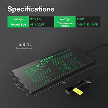 VIVOSUN Durable Waterproof Seedling Heat Mat 10" x 20.75" UL & MET-Certified Warm Hydroponic Heating Pad for Germination, Indoor Gardening, Greenhouse