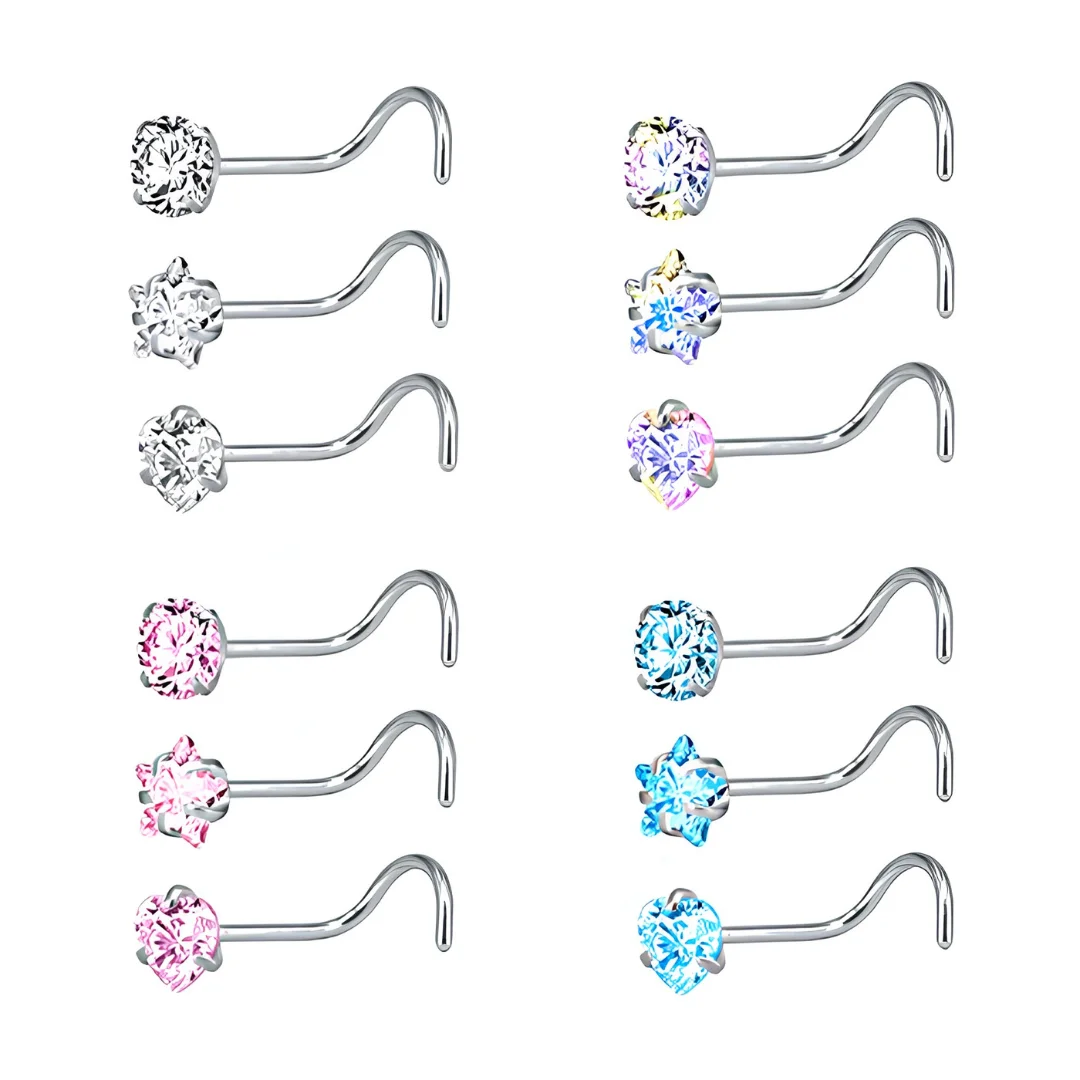 12 Pcs Surgical Steel Nose Rings and Studs Set 20G image 3