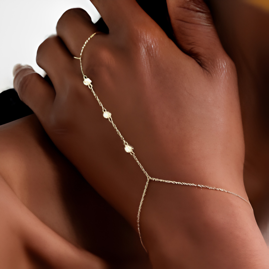 3 PCS 14K Gold Plated Hand Chain Bracelets for Women
